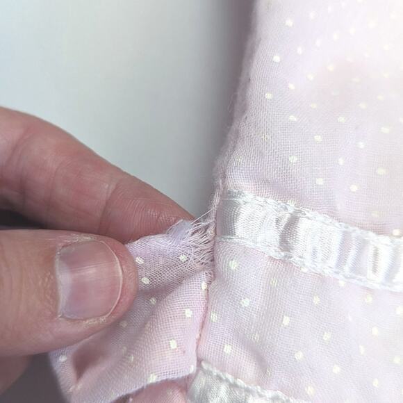 Vintage Jeunes Filles Gunne Sax Dress Girls Size 7-8 Pink Polka Dot Semi Sheer - Picture 9 of 9